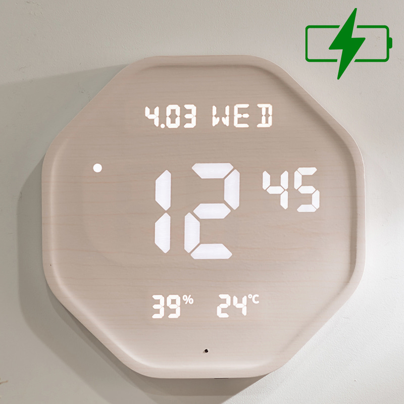 플라이토 무선 루나 헥사곤 온습도 와이파이 LED 벽시계