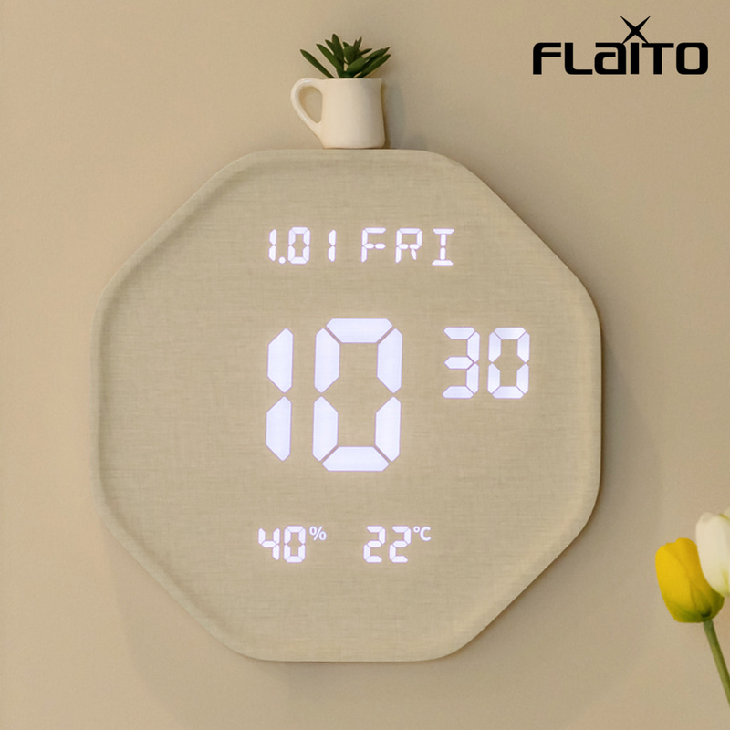 플라이토 루나 헥사곤 온습도 인테리어 LED 벽시계 29.5cm
